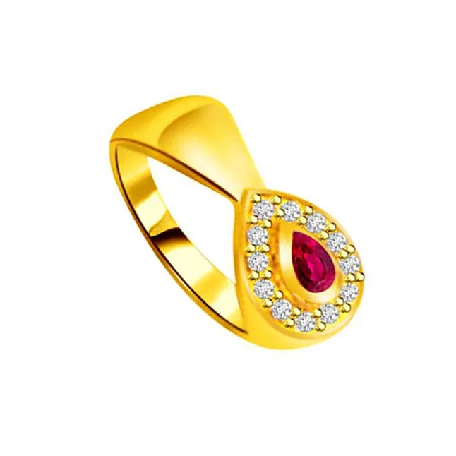 Classic Real Diamond & Pear Ruby Ring (SDR981)