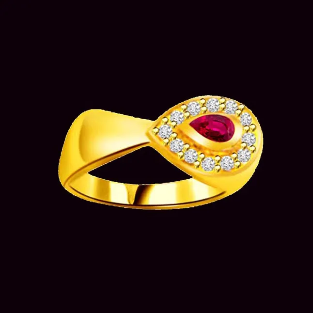 Classic Real Diamond & Pear Ruby Ring (SDR981)