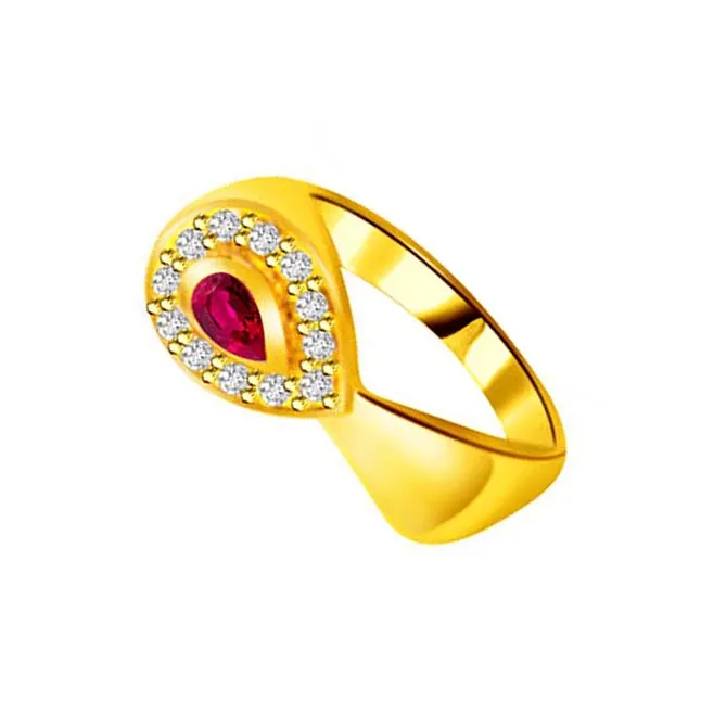 Classic Real Diamond & Pear Ruby Ring (SDR981)