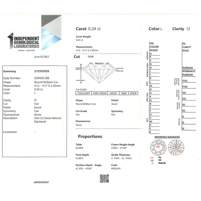 IGL CERT 0.24cts Round L/I3 Solitaire Diamond Engagement Ring in 18kt Yellow Gold (SDRSOL189)