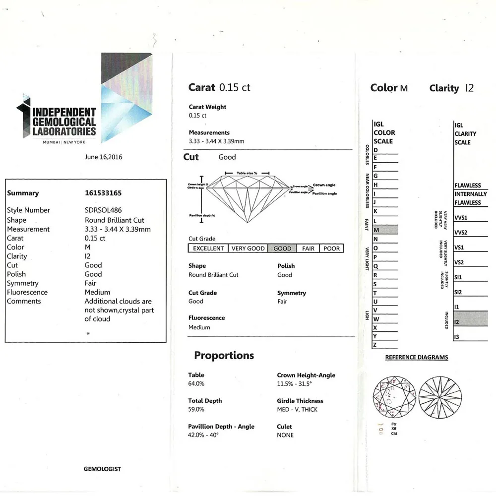 IGL Certified 0.15 cts Round M/I2 Solitaire Diamond Engagement Ring in 18kt Yellow Gold (SDRSOL486)