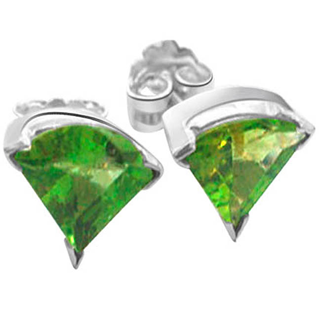 Bloom - Trillion shaped Green Peridot Gemstone & Sterling Silver Earrings for Women (SDS95)