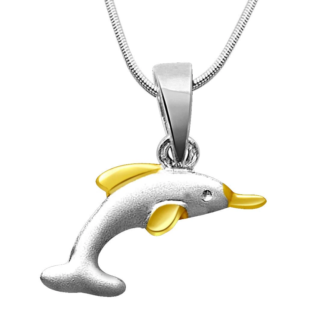 Dual Plated Sterling Silver Dancing Dolphin Pendant with Silver Finished Chain for Girls (SDS10)