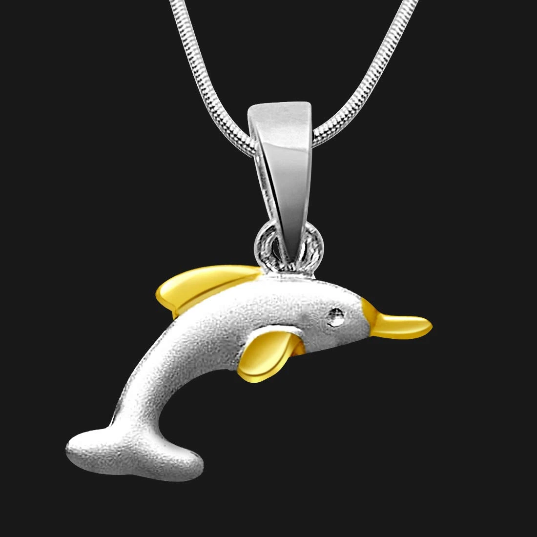 Enchanting Dual Plated Sterling Silver Dancing Dolphin Pendant with 18 IN Silver Chain (SDS10)
