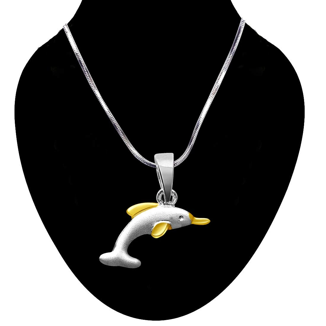 Enchanting Dual Plated Sterling Silver Dancing Dolphin Pendant with 18 IN Silver Chain (SDS10)