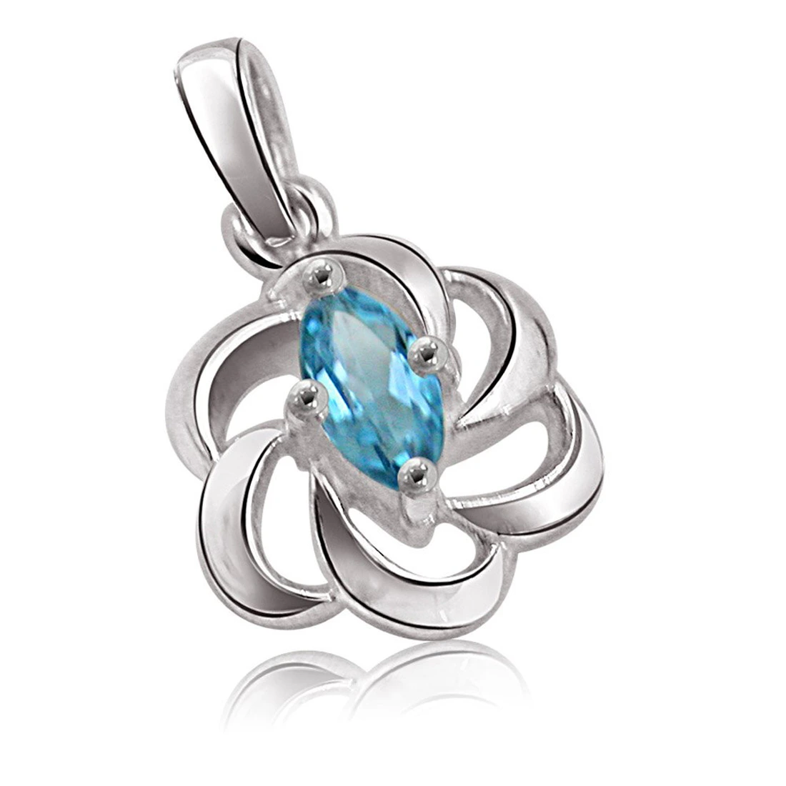 Marquise Shaped Blue Topaz & Sterling Silver Pendant (SDS111)