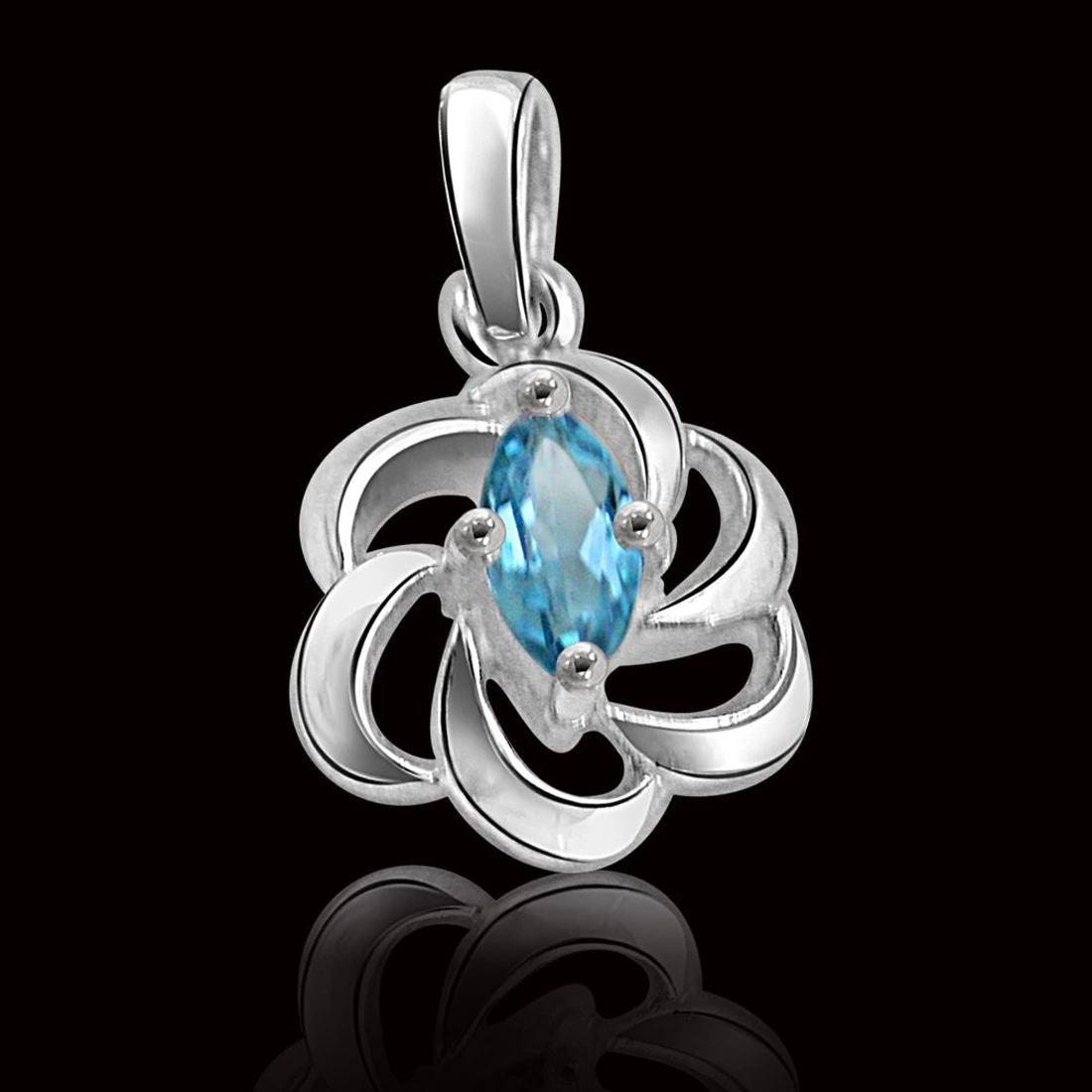 Marquise Shaped Blue Topaz & Sterling Silver Pendant (SDS111)