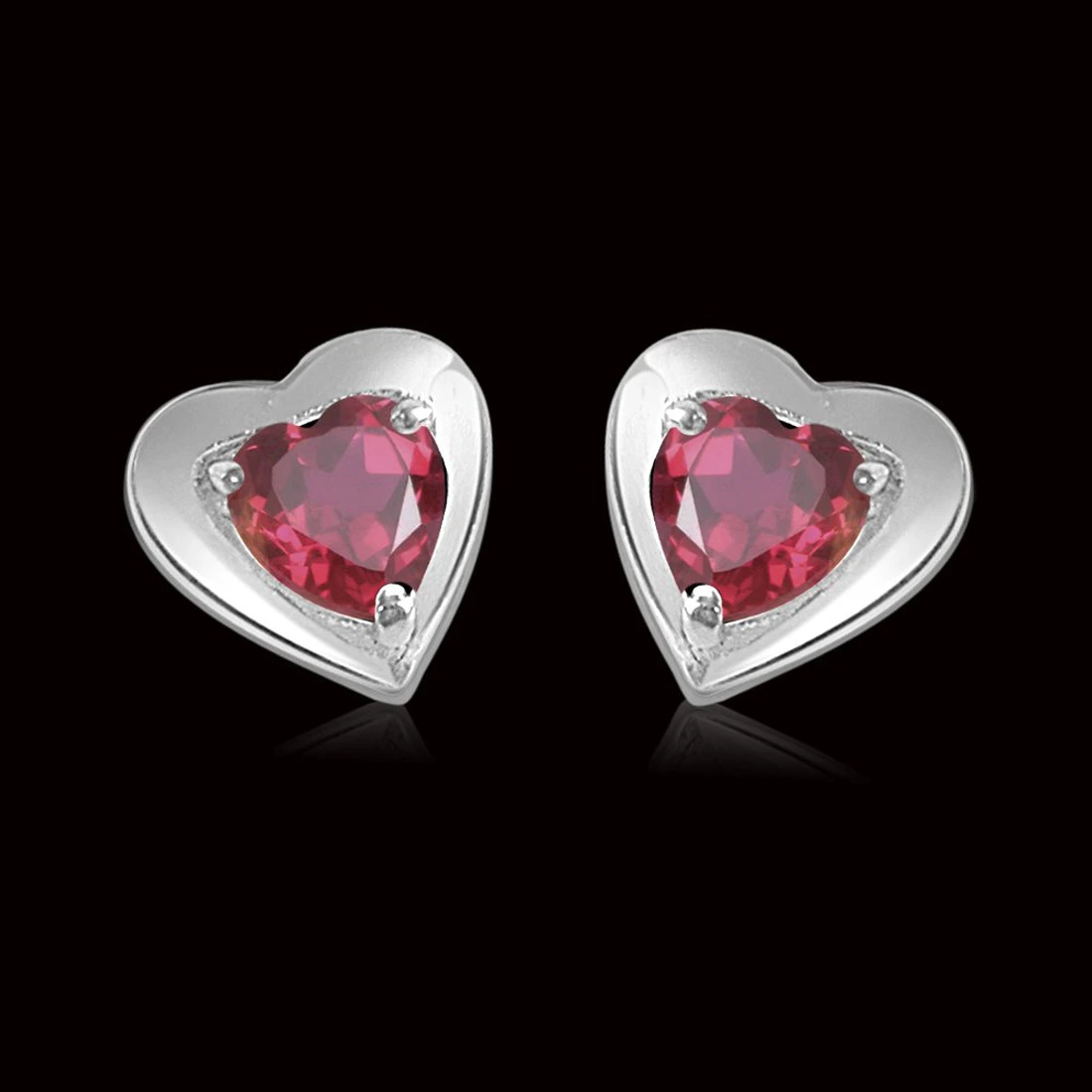 Heart Shape Red Garnet Pendant & Earring Set with Silver finished Chain for Girls (SDS115)