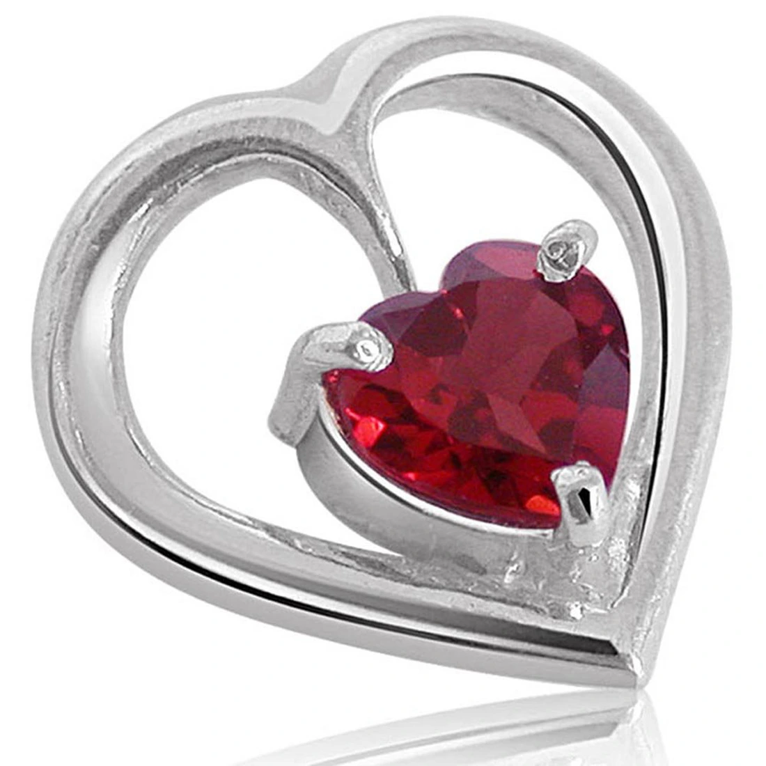 Heart Shape Red Garnet Pendant & Earring Set with Silver finished Chain for Girls (SDS115)