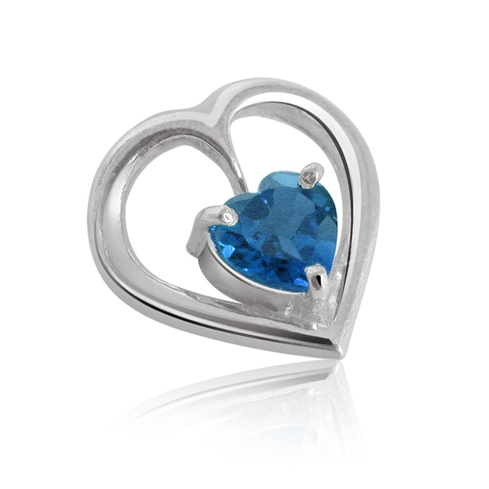 Heart Shape Blue Topaz Pendant & Earring Set with Silver finished Chain for Girls (SDS116)