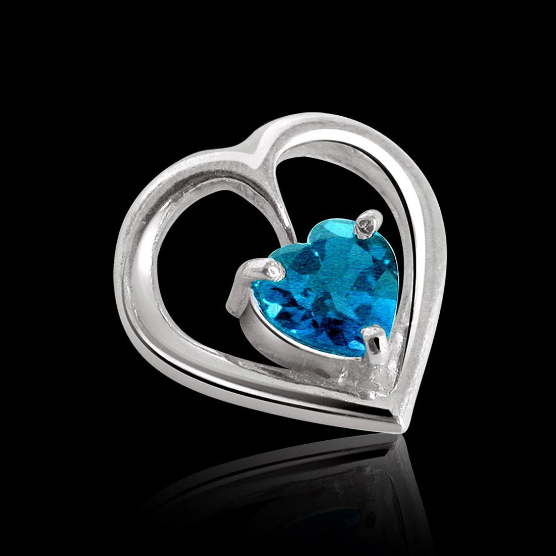 Heart Shape Blue Topaz Pendant & Earring Set with Silver finished Chain for Girls (SDS116)
