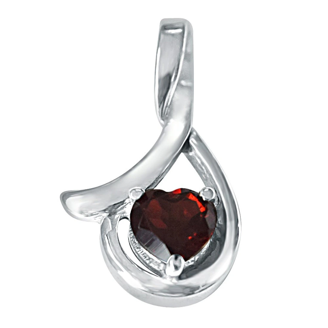 Heart Shaped Red Garnet & Sterling Silver Pendant with Silver Finished Chain for Girls (SDS131)