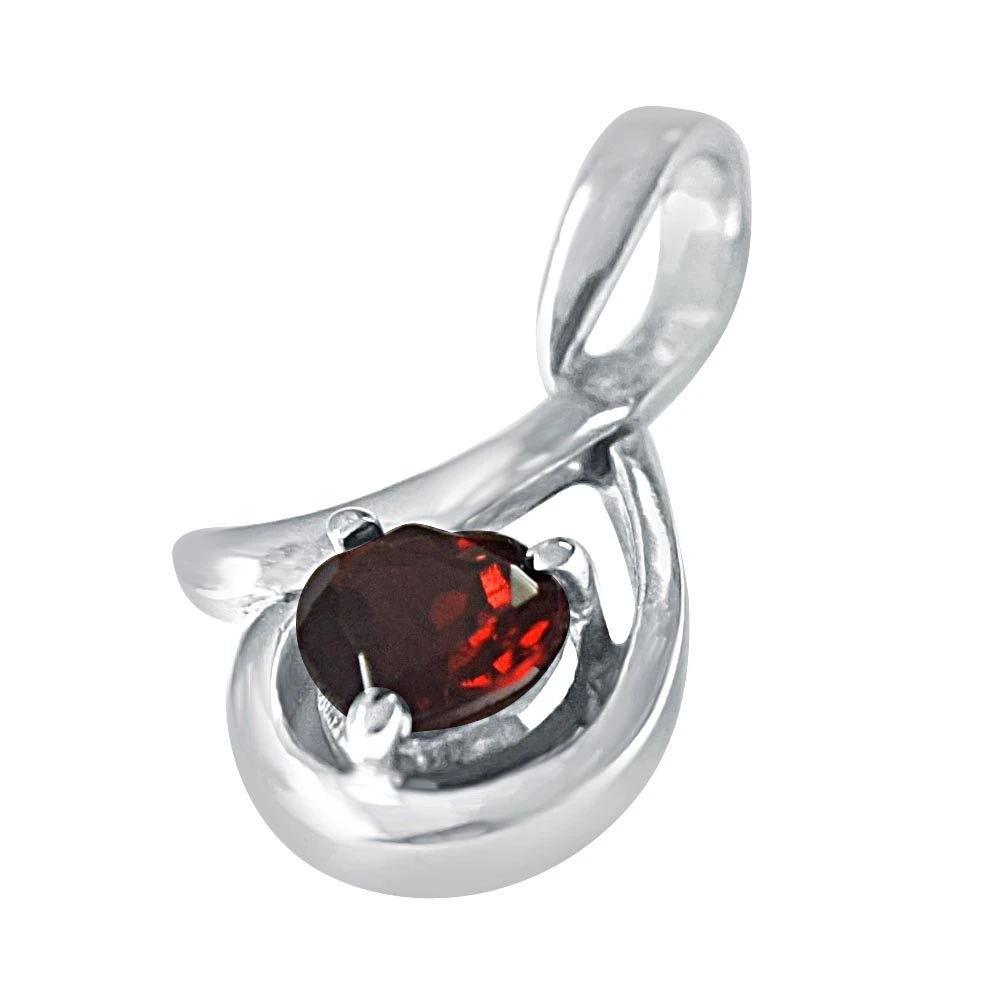 Heart Shaped Red Garnet & Sterling Silver Pendant with Silver Finished Chain for Girls (SDS131)