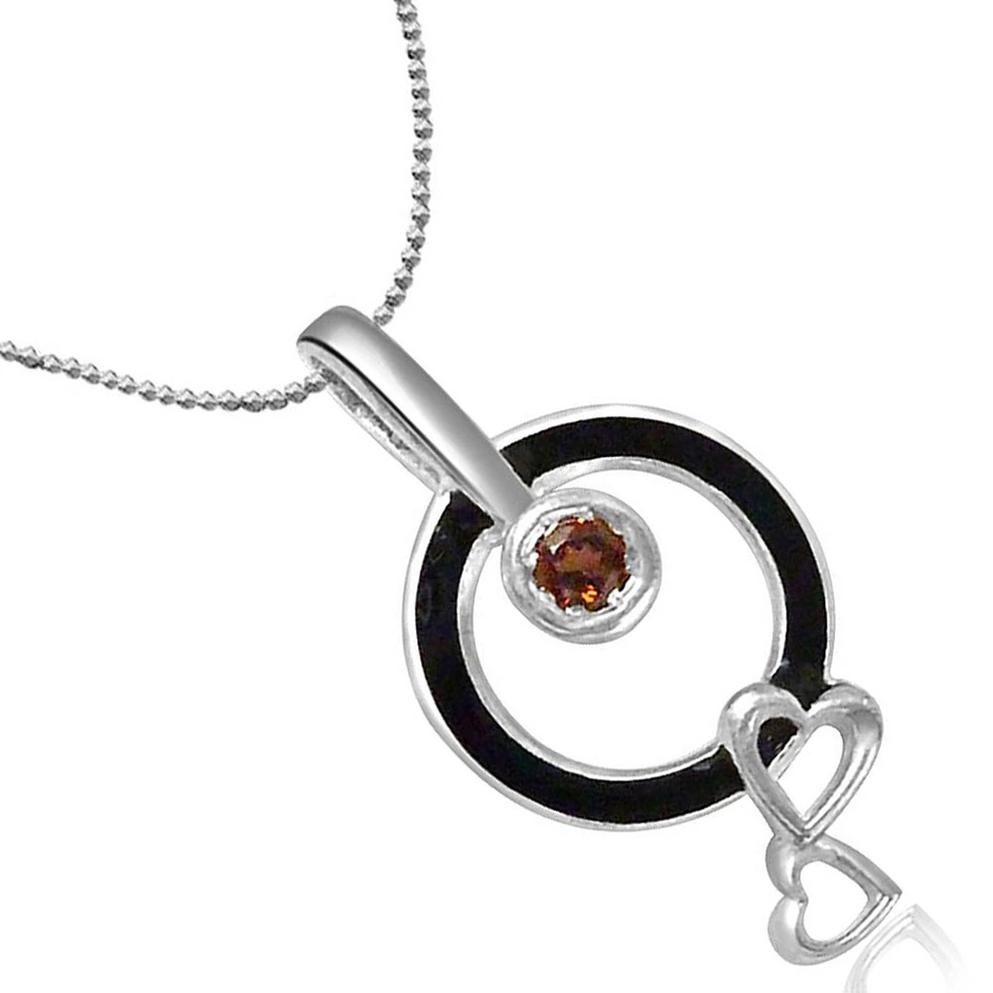 Red Garnet & Sterling Silver Heart Pendant with Silver Finished Chain for Girls (SDS135)