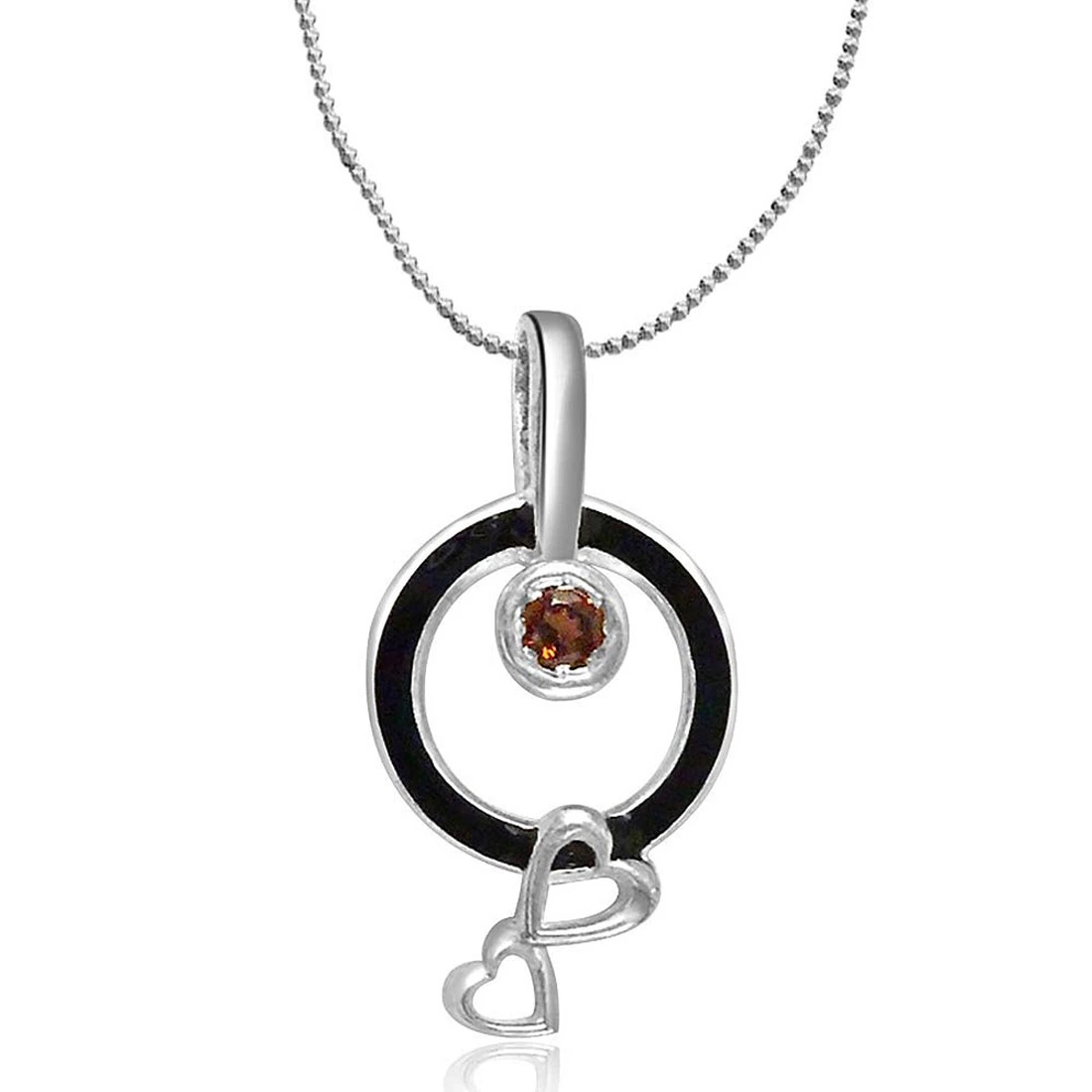 Red Garnet & Sterling Silver Heart Pendant with Silver Finished Chain for Girls (SDS135)