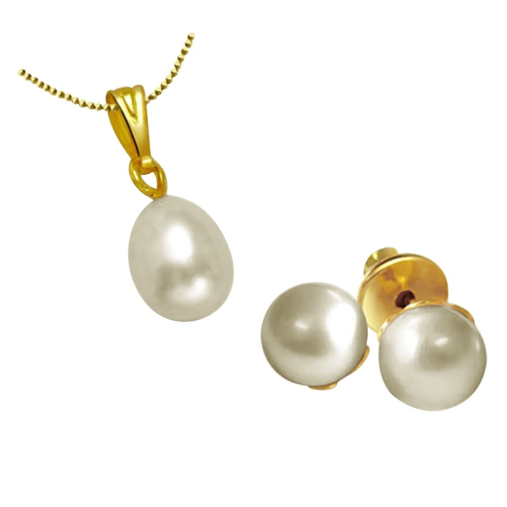 Freshwater Pearl & Gold Plated Pendant Set (SDS136+SE65)