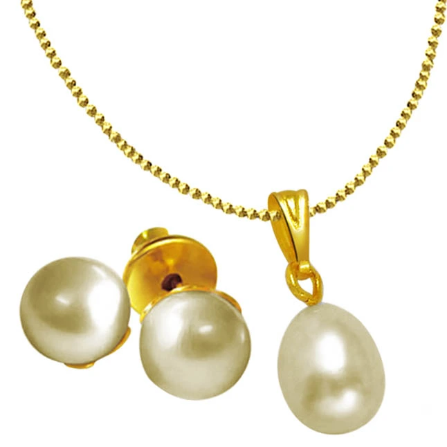 Freshwater Pearl & Gold Plated Pendant Set (SDS136+SE65)