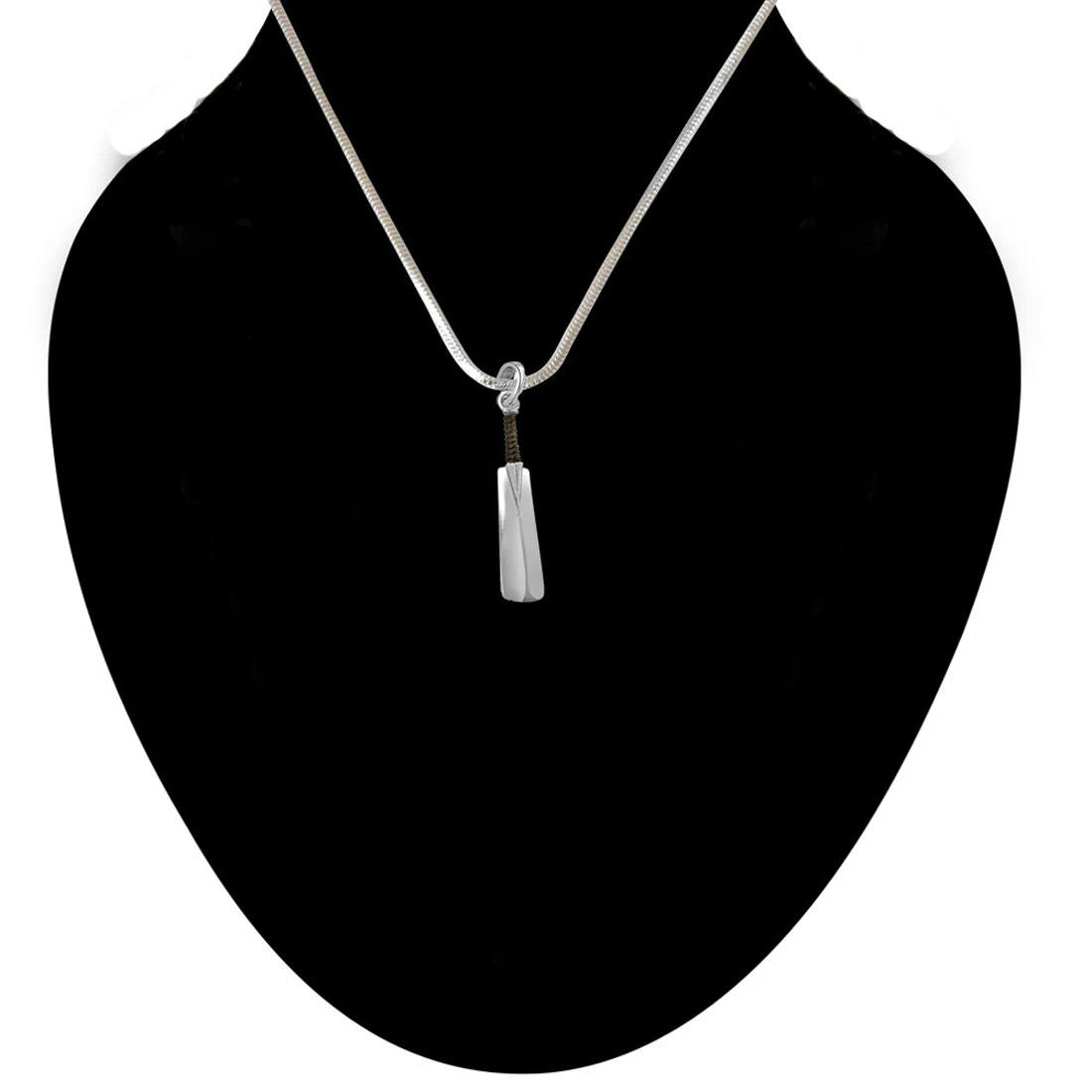 Cricket Bat shape Sterling Silver Pendant with Silver Finished Chain for Boys (SDS138)