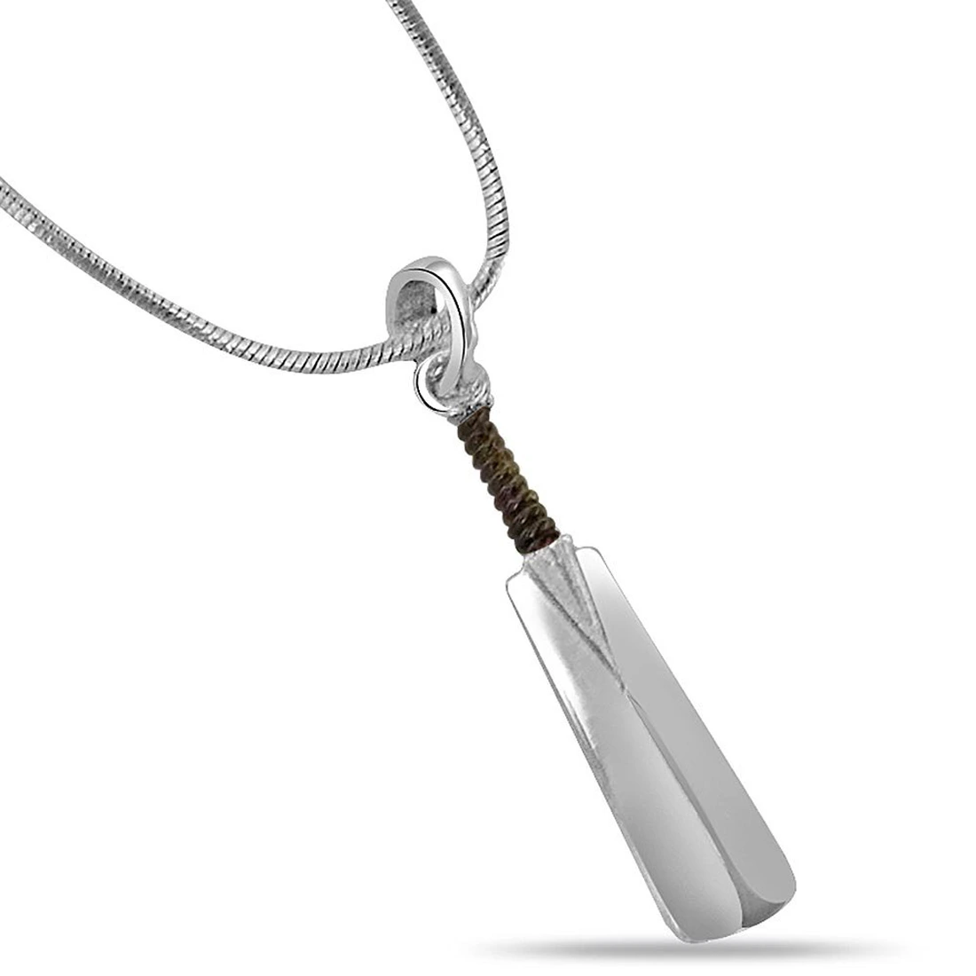 Cricket Bat shape Sterling Silver Pendant with Silver Finished Chain for Boys (SDS138)
