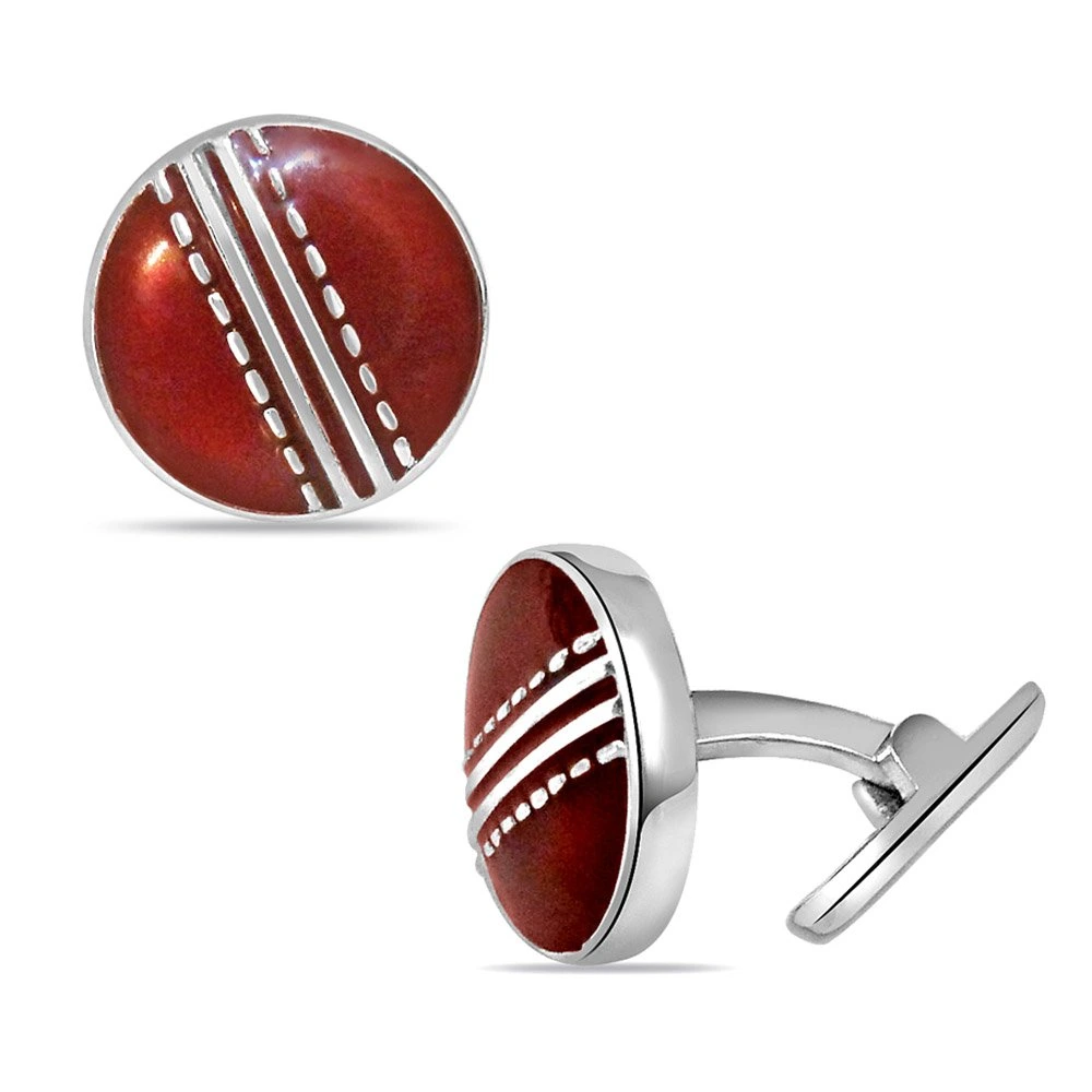 Season Cricket Ball Cufflinks with Red Enamel set in Sterling Silver for Men (SDS141)