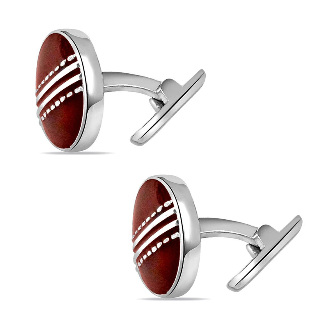 Season Cricket Ball Cufflinks with Red Enamel set in Sterling Silver for Men (SDS141)