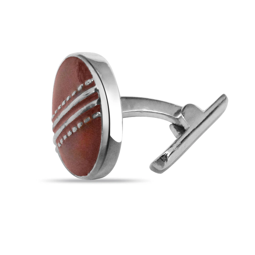 Season Cricket Ball Cufflinks with Red Enamel set in Sterling Silver for Men (SDS141)