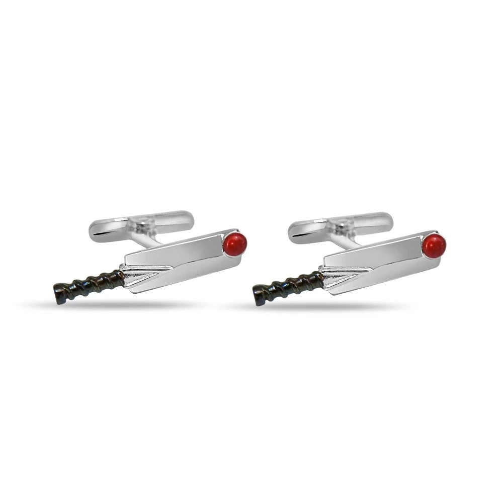 Cricket Bat Ball Cufflinks In Silver (SDS142)