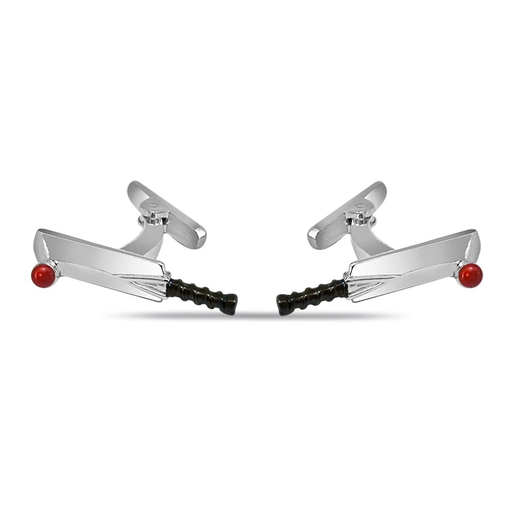 Cricket Bat Ball Cufflinks In Silver (SDS142)