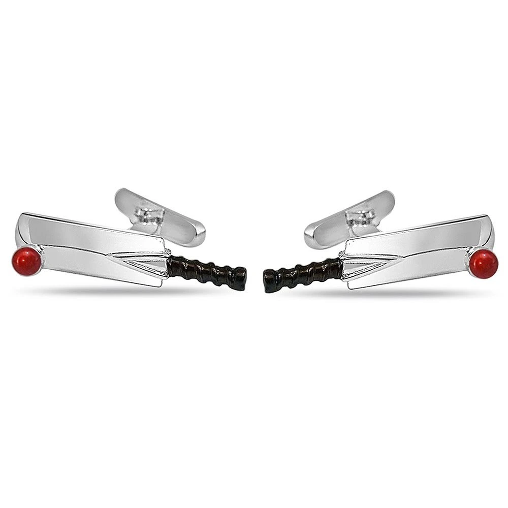 Cricket Bat Ball Cufflinks In Silver (SDS142)