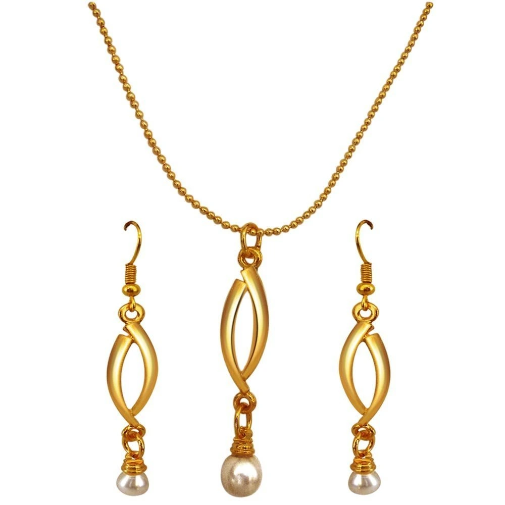Sensual Pearl Set - Natural Real Pearl & Gold Plated Pendant & Earring Set Jewellery (SDS144)