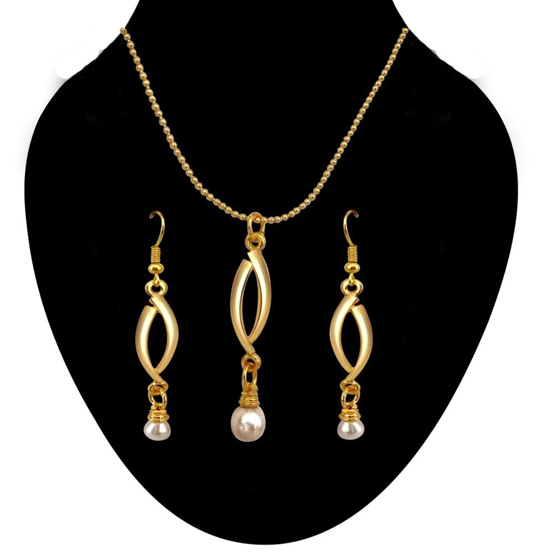 Sensual Pearl Set - Natural Real Pearl & Gold Plated Pendant & Earring Set Jewellery (SDS144)