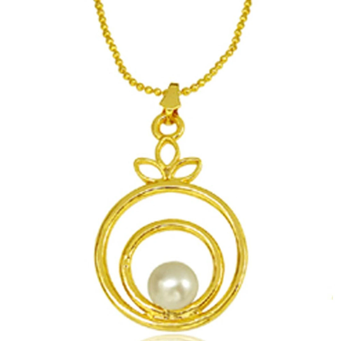 Fancy Round Shape Button Pearl & Gold Plated Pendant with chain & Earring Set for Women (SDS145)