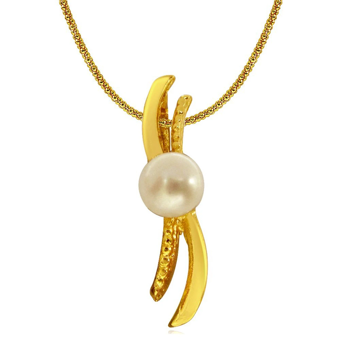 'S' Shape Button Pearl Pendant with chain & Pearl Studs for Women (SDS147)