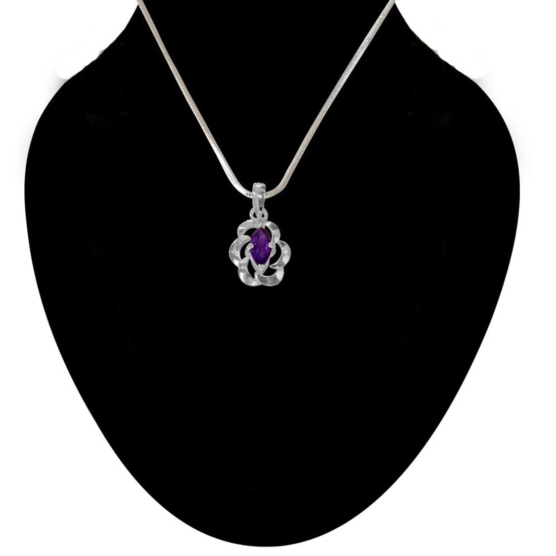 Marquise Shape Purple Amethsyt & Sterling Silver Pendant with Silver Finished Chain for Girls (SDS148)