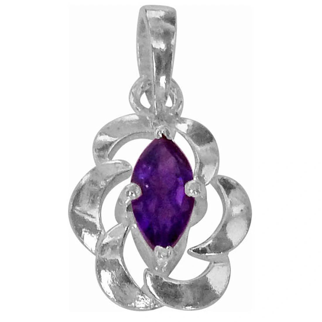 Marquise Shape Purple Amethsyt & Sterling Silver Pendant with Silver Finished Chain for Girls (SDS148)