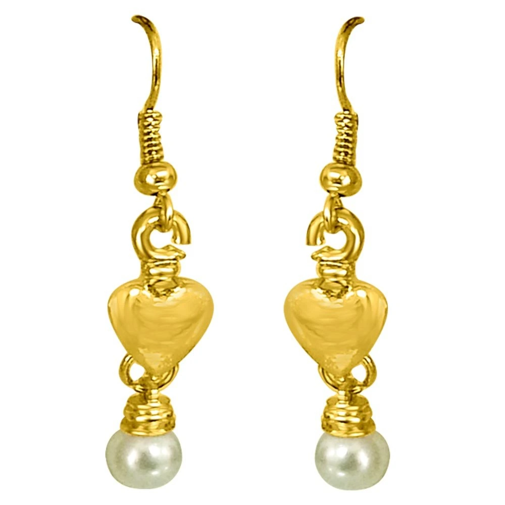 Heart Shaped Shell Pearl & Gold Plated Pendants & Earrings Set with Chain -Pearl Set
