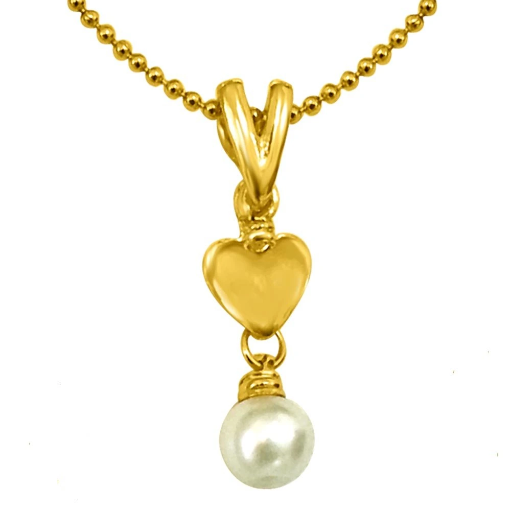 Heart Shaped Shell Pearl & Gold Plated Pendants & Earrings Set with Chain -Pearl Set