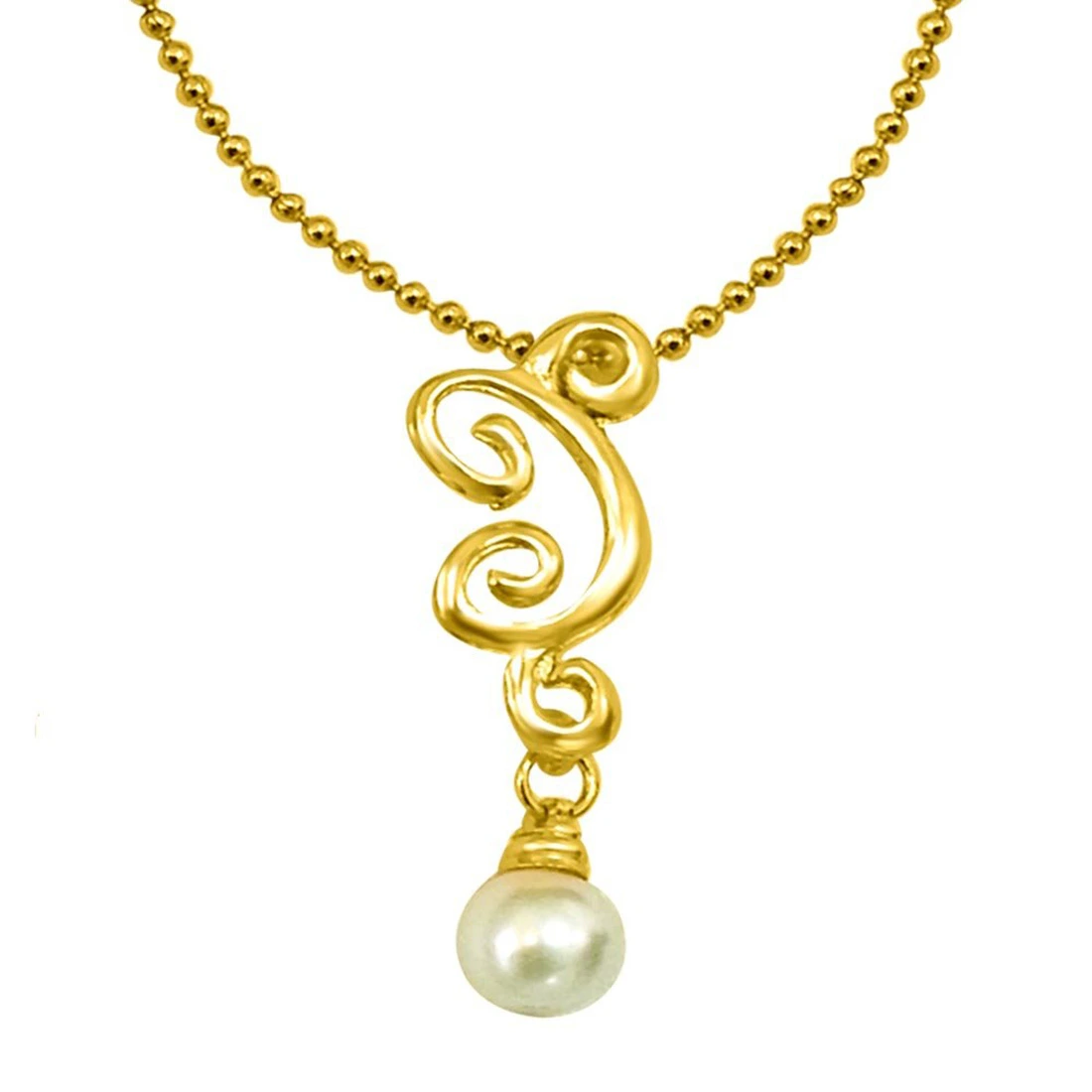 Trendy White Shell Pearl & Gold Plated Pendant with Chain & Earring Set for Women (SDS150)