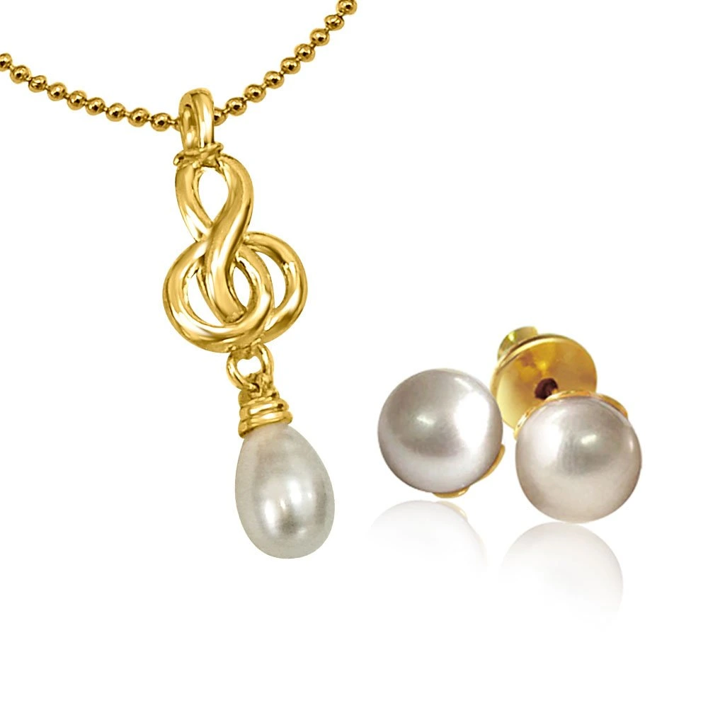 Fancy Freshwater Pearl & Gold Plated Pendants With Chain & Matching Studs