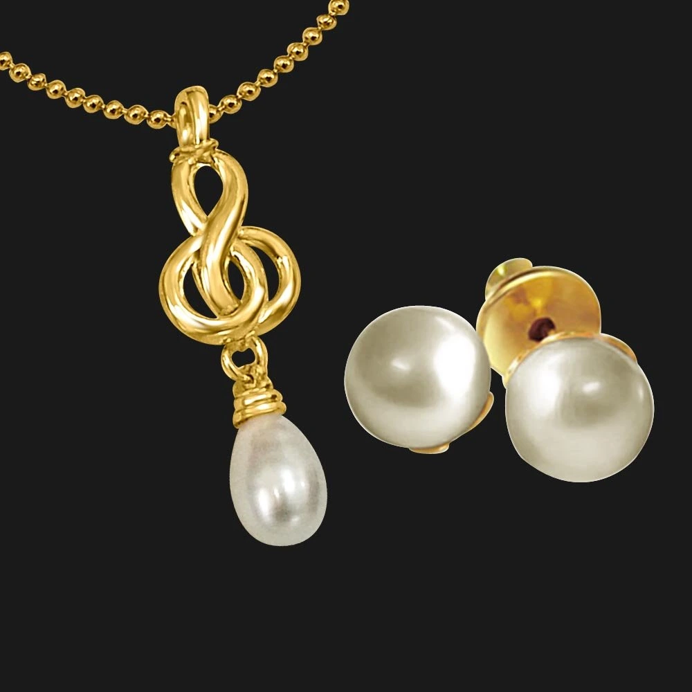 Fancy Freshwater Pearl & Gold Plated Pendants With Chain & Matching Studs