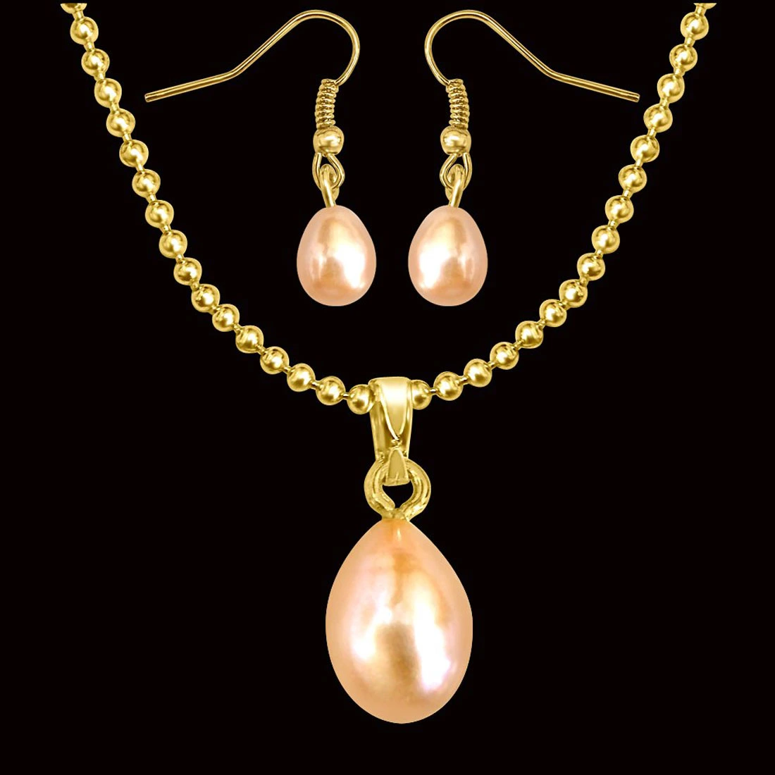 Peach Coloured Freshwater Pearl Pendants & Earrings Set