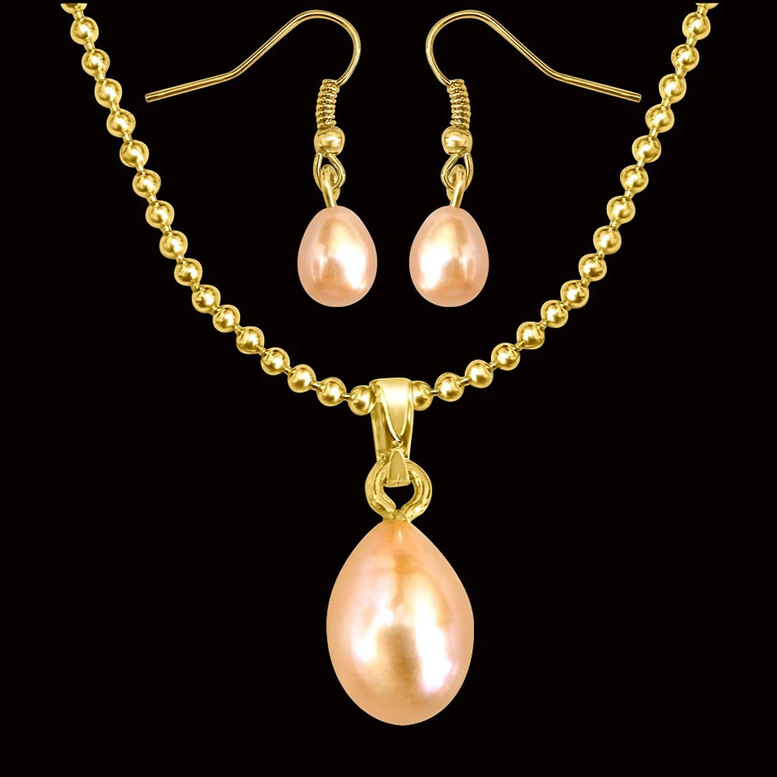 Peach Coloured Freshwater Pearl Pendants & Earrings Set (SDS154)