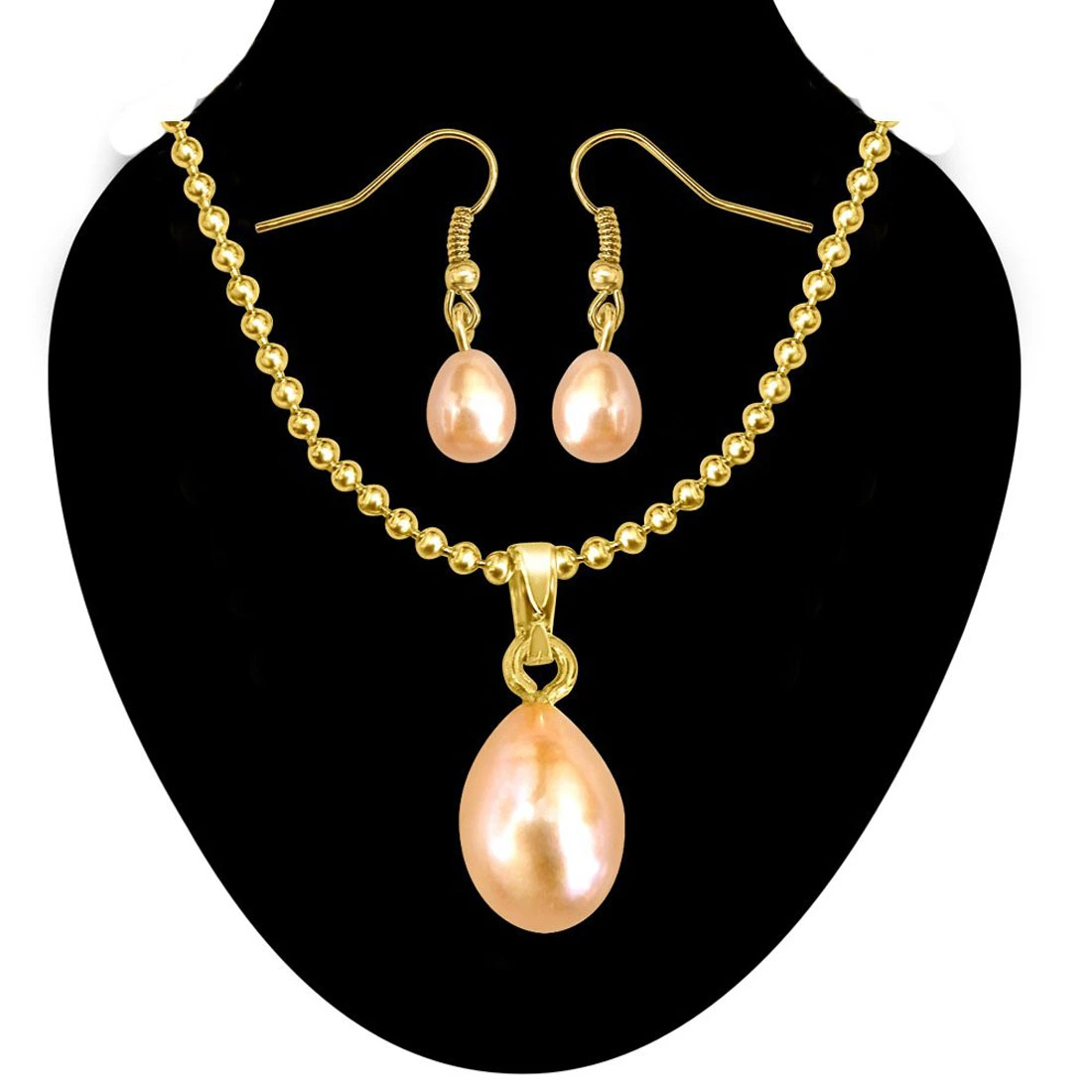 Peach Coloured Freshwater Pearl Pendants & Earrings Set (SDS154)