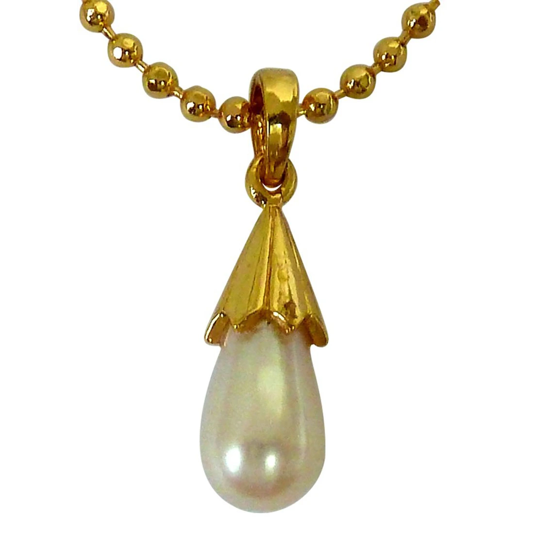 7.33 cts BIG Real Drop Pearl & Silver Gold Plated Pendant with Gold Plated 22 IN Chain (SDS160)