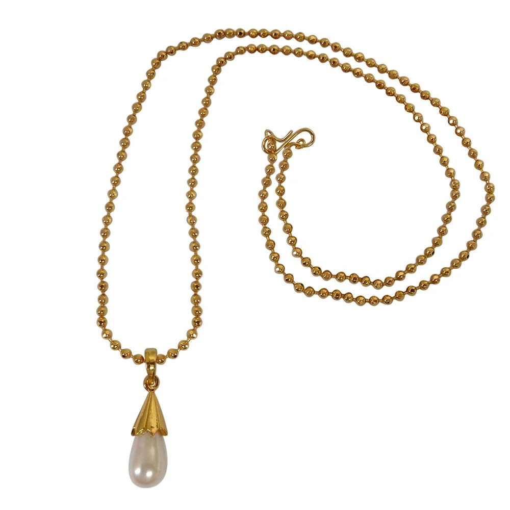 7.33 cts BIG Real Drop Pearl & Silver Gold Plated Pendant with Gold Plated 22 IN Chain (SDS160)