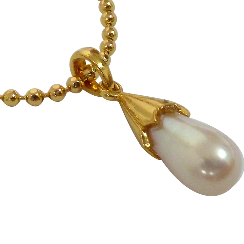 7.33 cts BIG Real Drop Pearl & Silver Gold Plated Pendant with Gold Plated 22 IN Chain (SDS160)