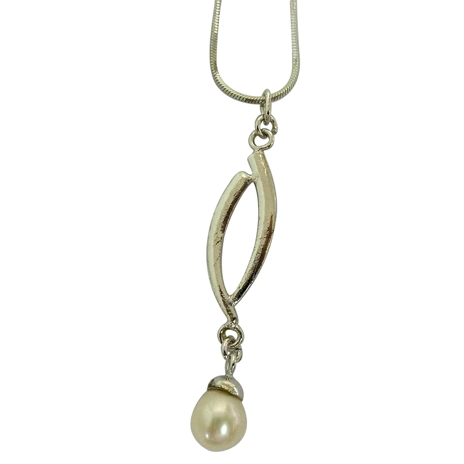4.00 cts Real Drop Pearl & Silver Plated Pendant with 16 IN chain (SDS161)