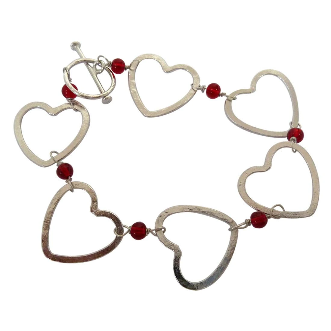 Modern & Stylish Silver Plated Heart Shape with Red Beads Bracelet (SDS163)