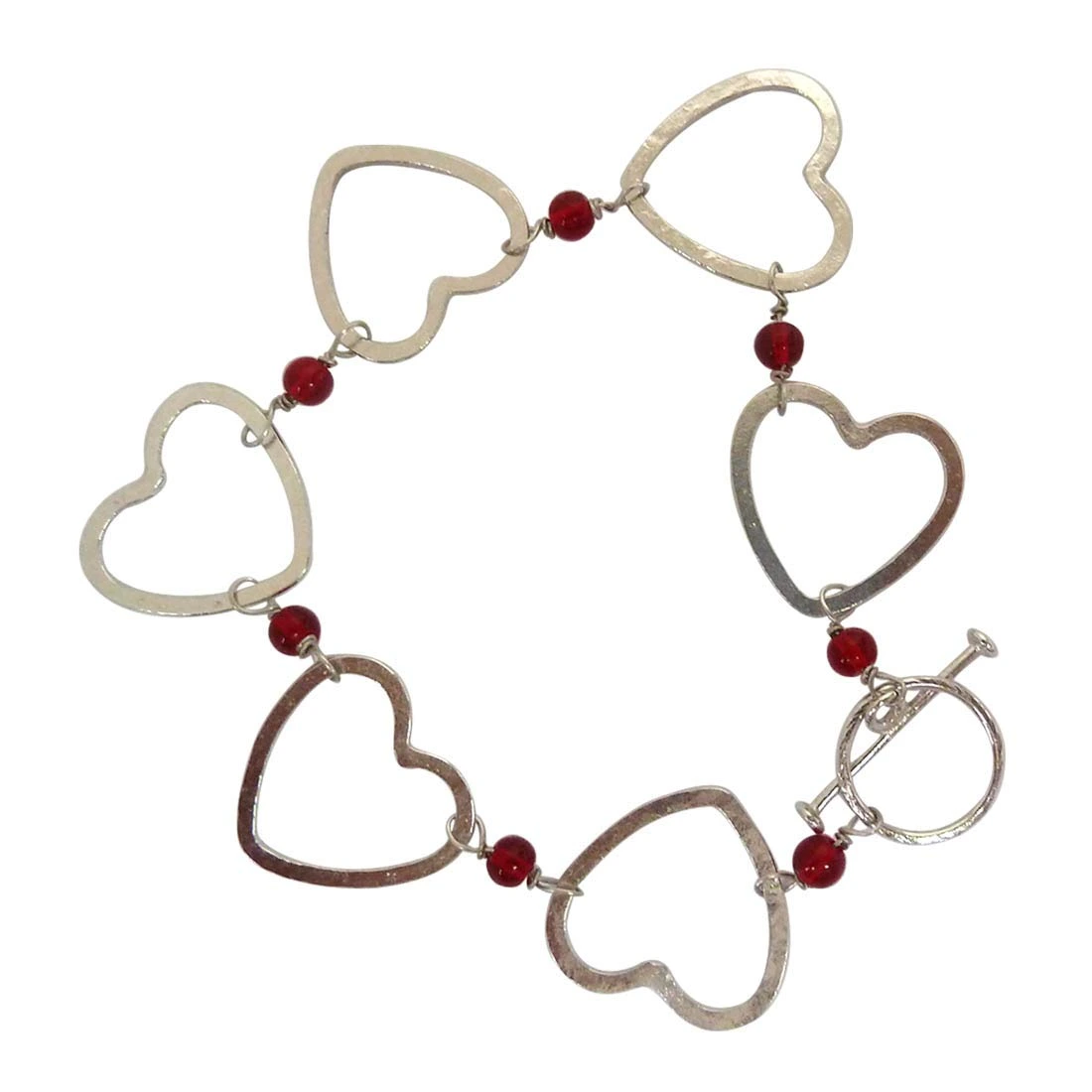 Modern & Stylish Silver Plated Heart Shape with Red Beads Bracelet (SDS163)