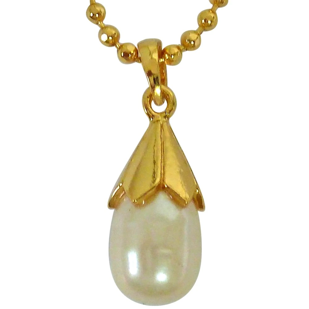11.88 cts BIG Real Drop Pearl & Silver Gold Plated Pendant with Gold Plated 22 IN chain (SDS166)